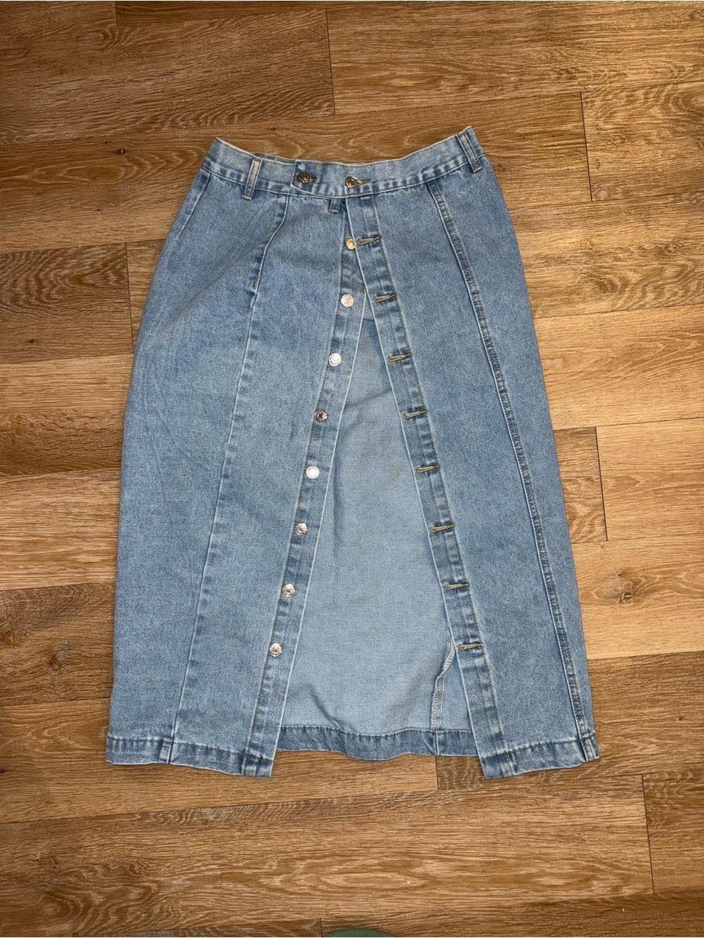 SHEIN Light Blue Button-Front Denim Midi Skirt